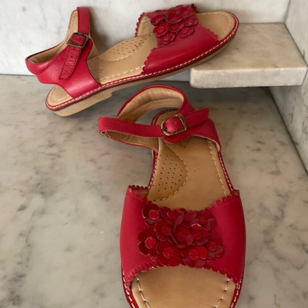PIOLITO FLORICIENTA Sandals Red Floral Petal Applique Girl Size 1